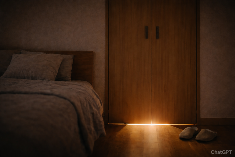 注文住宅の寝室に差し込む照明の光