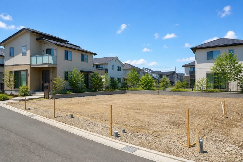 注文住宅の土地代｜住宅地の更地と測量杭