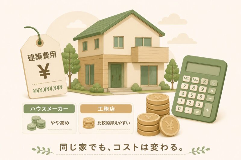 ハウスメーカーと工務店の価格・コスト差のイメージ