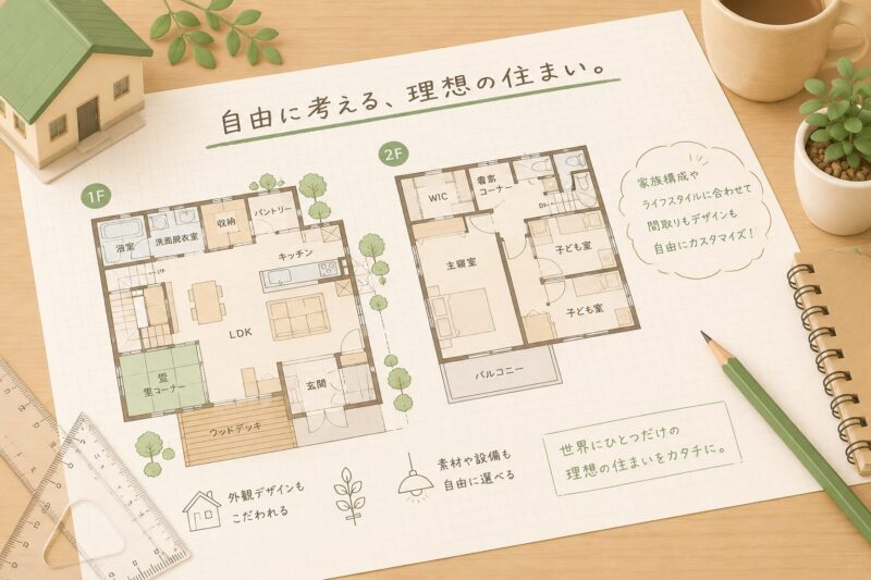注文住宅の設計の自由度を表す間取り図のイメージ
