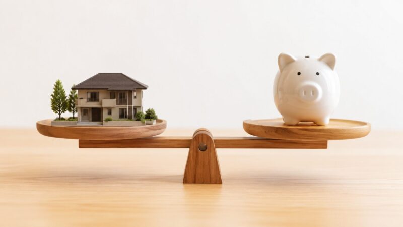 住宅ローンの「借りられる額」と「無理なく返せる額」を天秤で表したイメージ