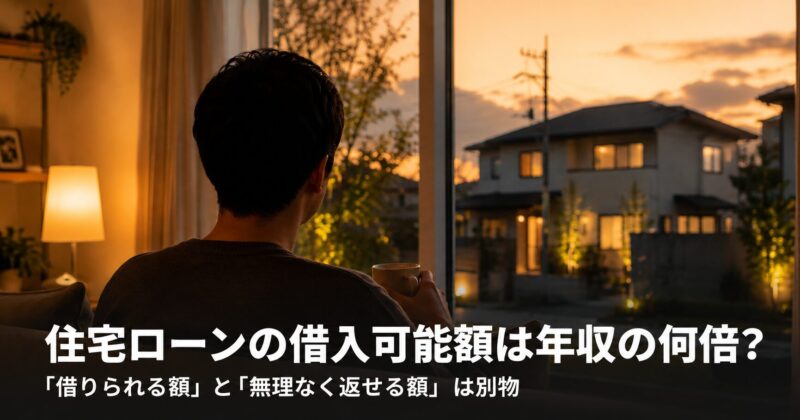住宅ローンの借入可能額について考える男性と戸建て住宅の夕暮れ