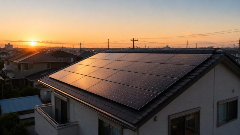 買取期間10年の終わりを表す夕暮れの太陽光パネル
